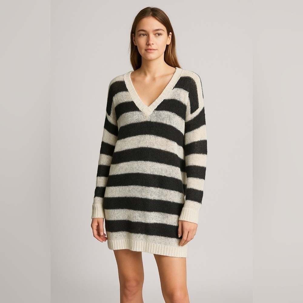Karl Lagerfeld Striped Open Knit Sheer Sweater Dress S Nautical Oversized